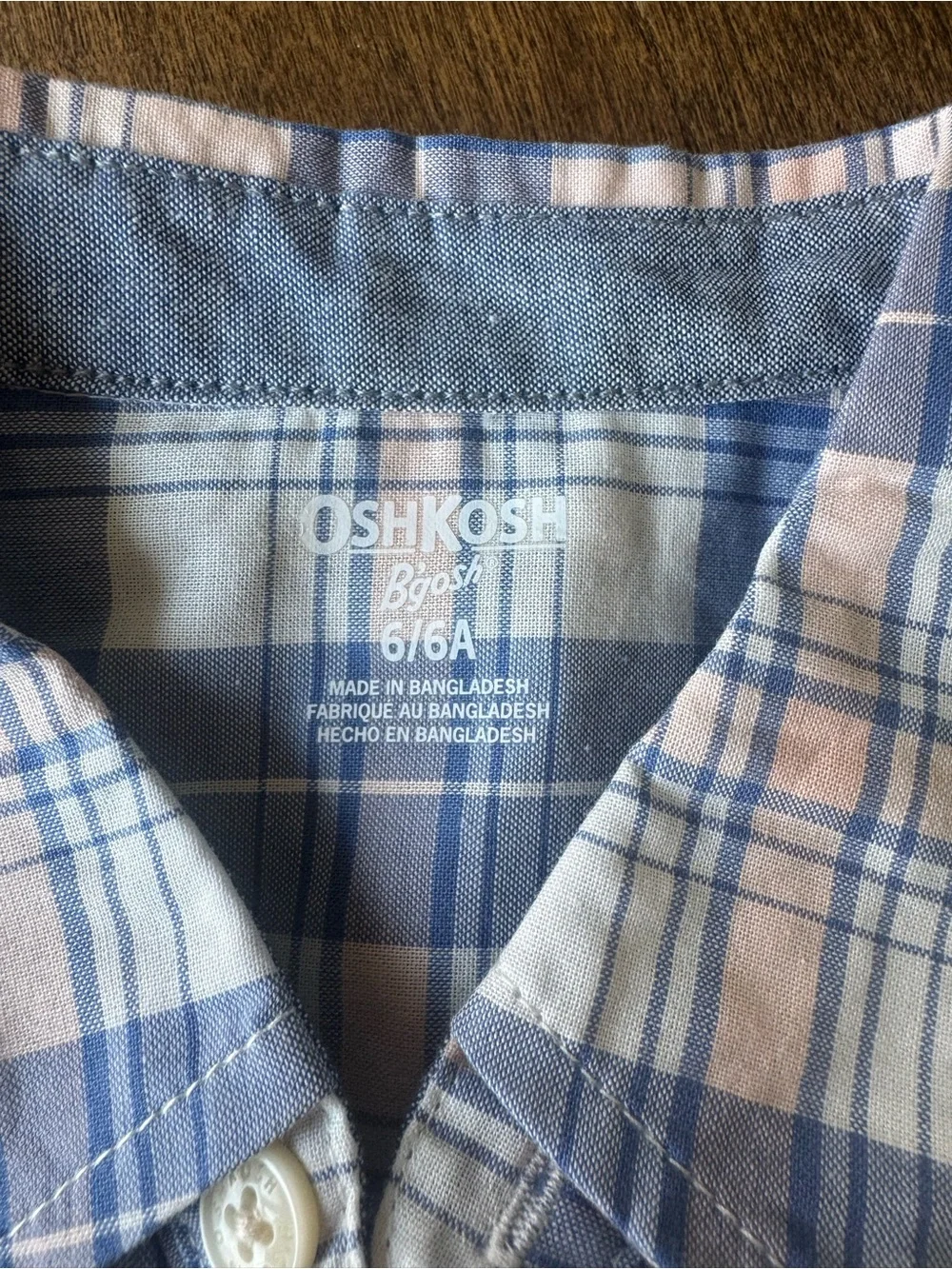 OshKosh B'gosh Blue and White Plaid Short Sleeve Shirt